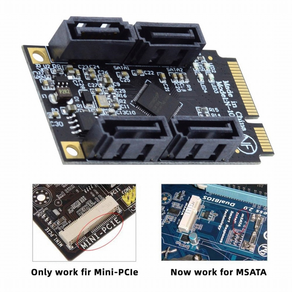 Mini PCI-E PCI Express to SATA 3.0 Four Ports Adapter Converter 6Gbps Hard Drive Extension Card for SSD SA-033-4P