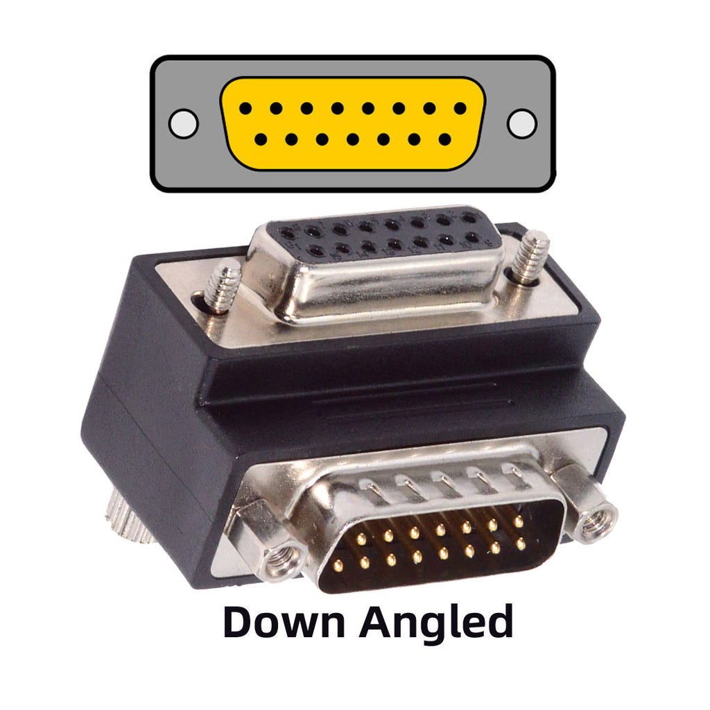 DSUB RS232 D-subminiature 15pin Male Nut to Female Screw Extension Adapter DB Connector Down 90 Degree Angled DB-017-DN