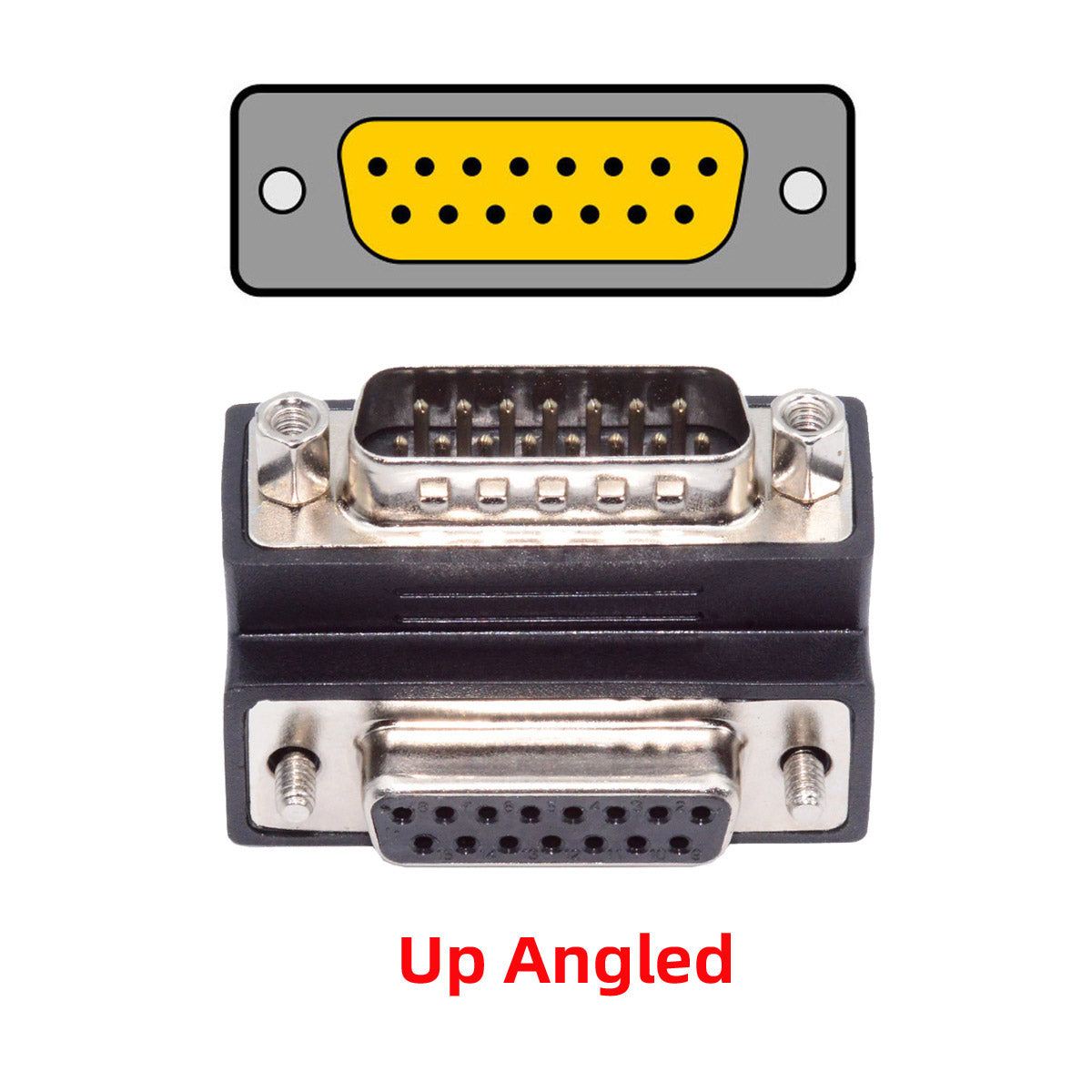 DSUB RS232 D-subminiature 15pin Male Nut to Female Screw Extension Adapter DB Connector Up 90 Degree Angled DB-017-UP