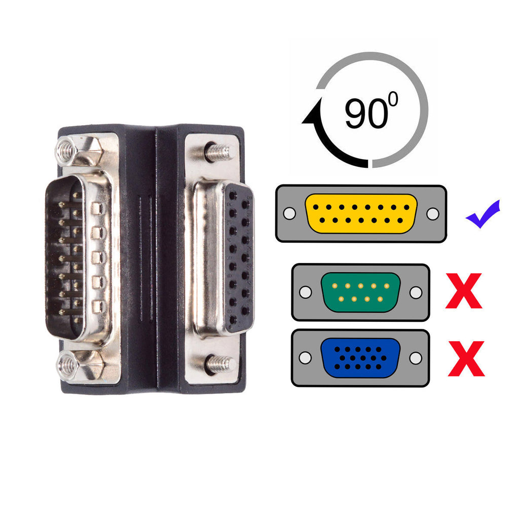 DSUB RS232 D-subminiature 15pin Male Nut to Female Screw Extension Adapter DB Connector Up 90 Degree Angled DB-017-UP