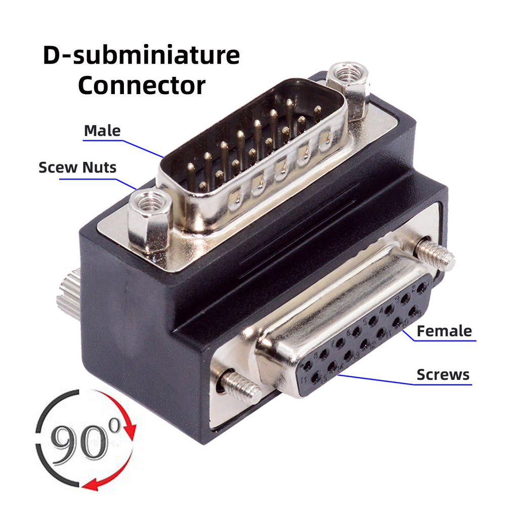 DSUB RS232 D-subminiature 15pin Male Nut to Female Screw Extension Adapter DB Connector Up 90 Degree Angled DB-017-UP