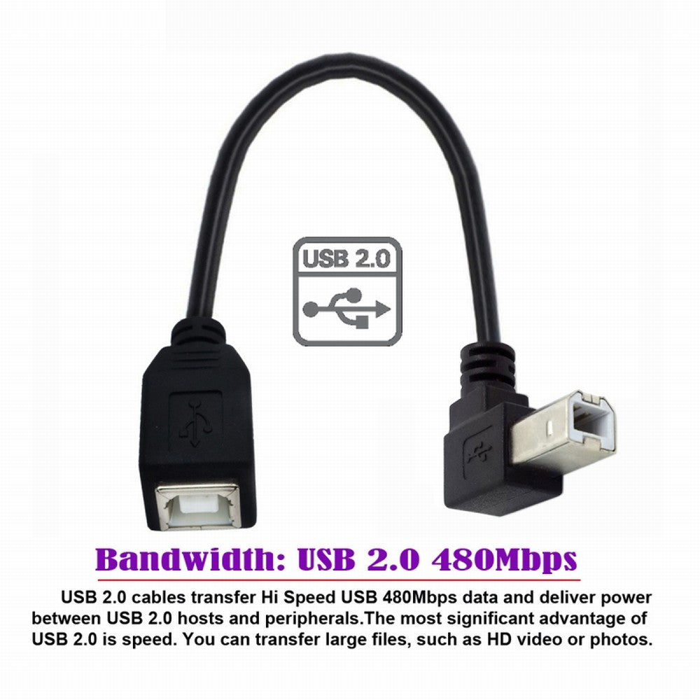 USB 2.0 B Type Male to Female Extension Cable Down Angled 90 Degree 20cm for Printer Scanner Disk U2-068-DN