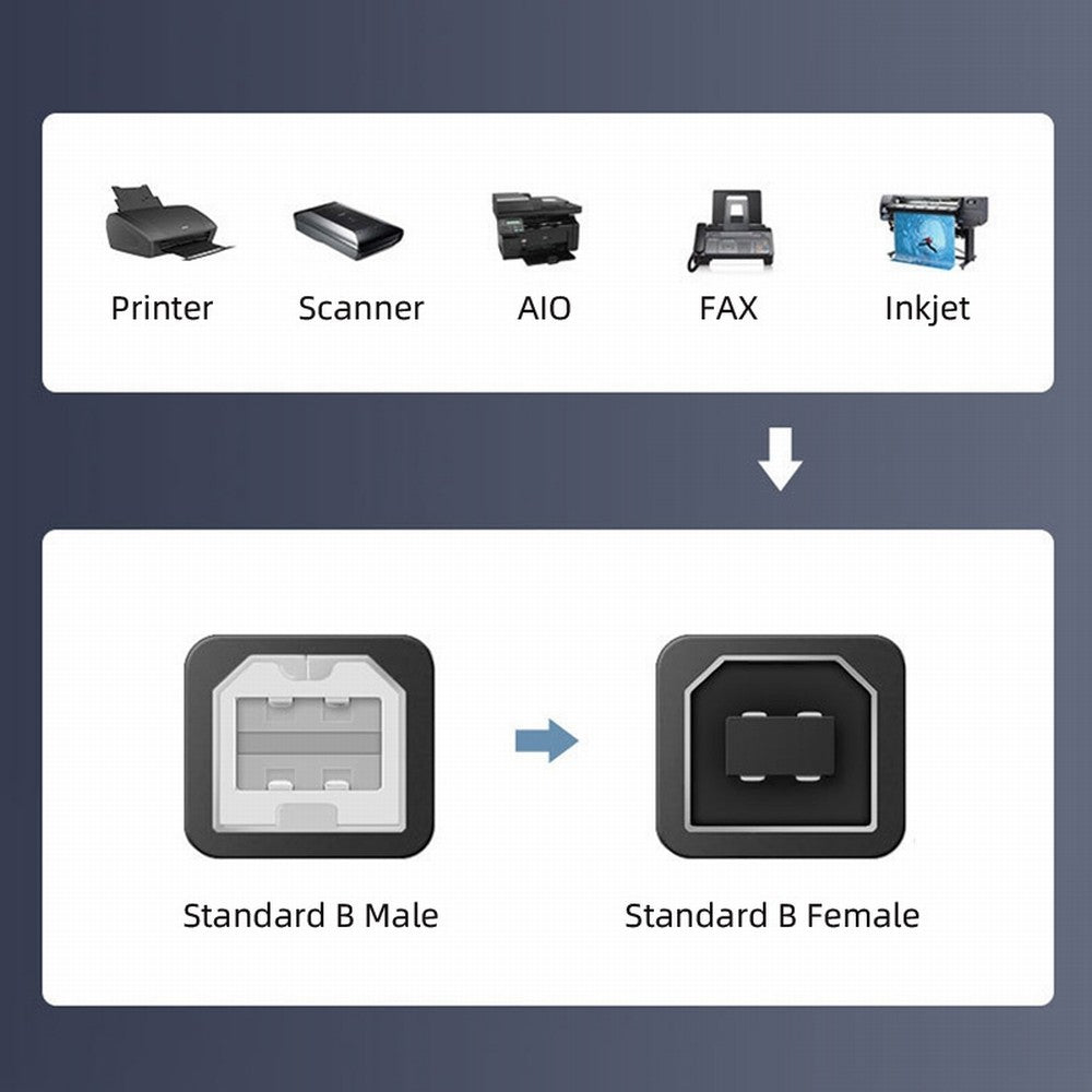 USB 2.0 B Type Male to Female Extension Cable Down Angled 90 Degree 20cm for Printer Scanner Disk U2-068-DN