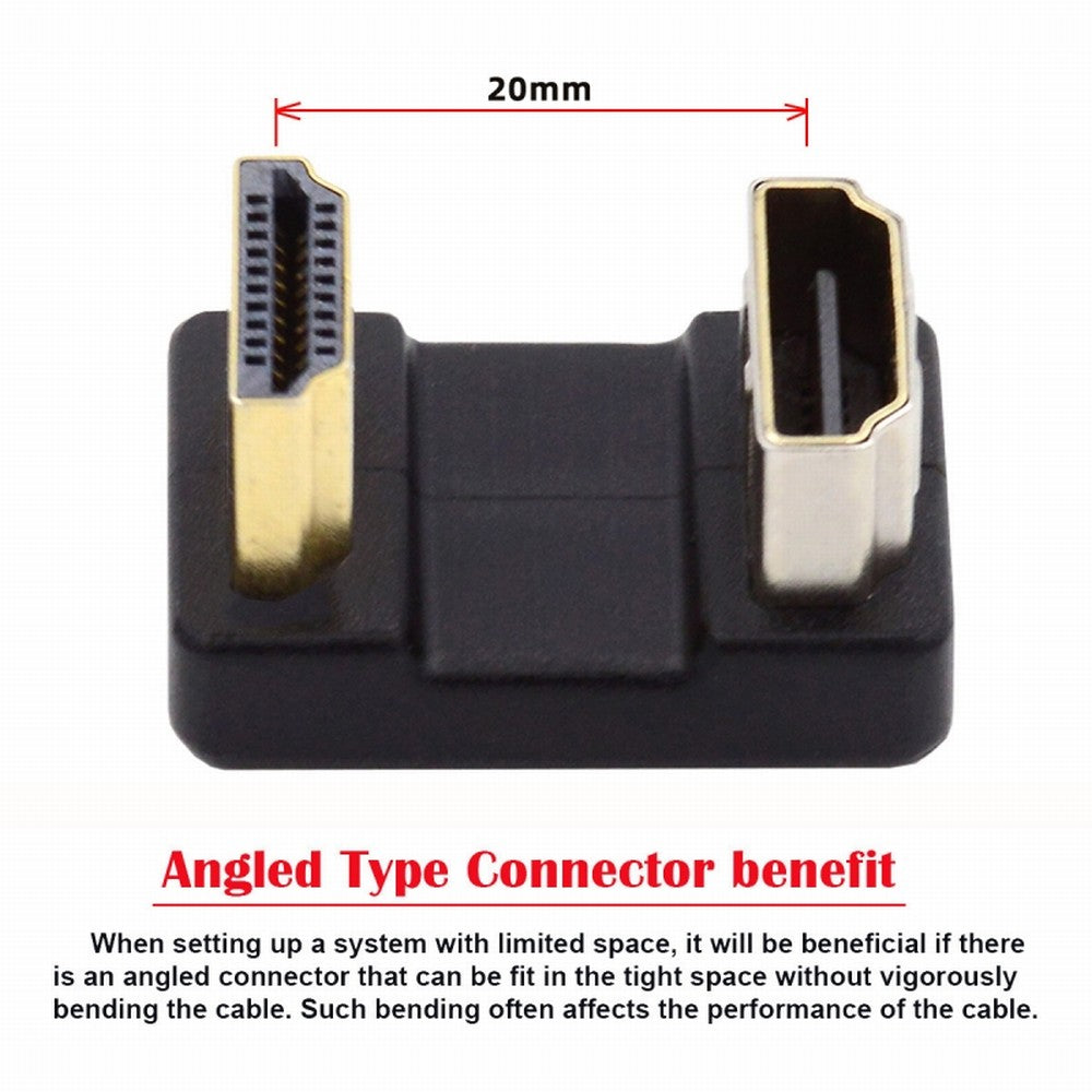 Standard HDMI 1.4 Male Type-A to HDMI Female Port Savers 360 Degree Down Opposite U Shape Back Angled Extension Adapter Converter HD-019-DN