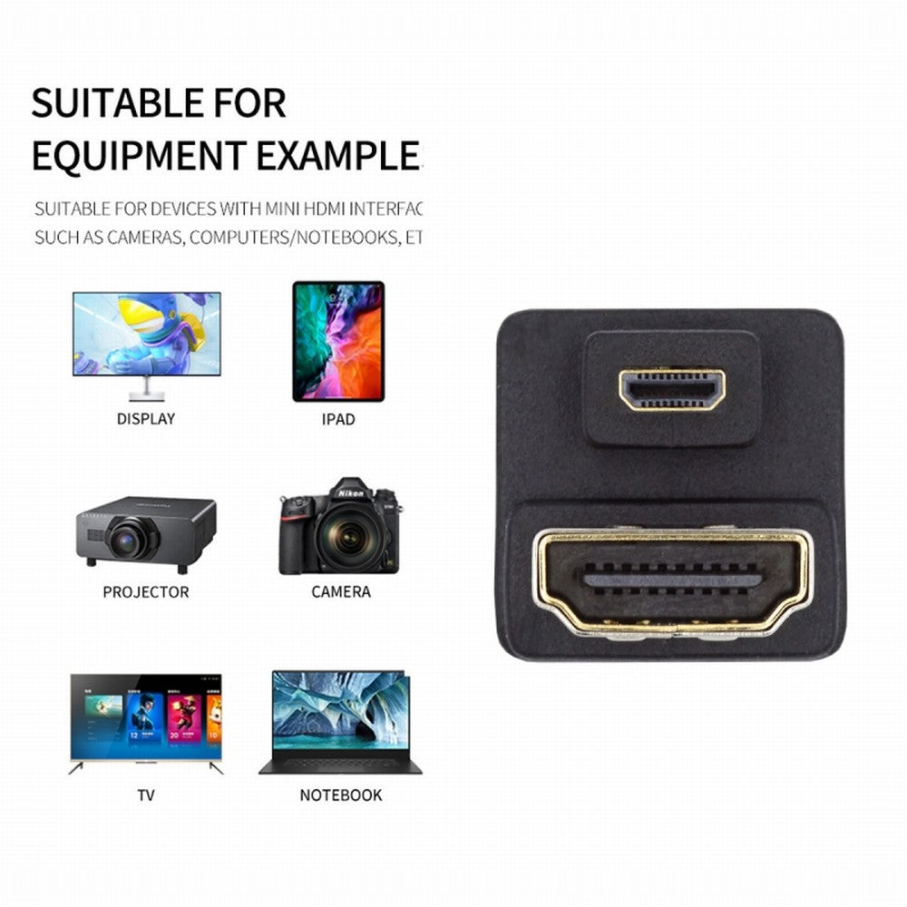 Micro HDMI 1.4 Male Type-D to HDMI Female Port Savers 360 Degree Down Opposite U Shape Back Angled Extension Adapter Converter HD-020-DN