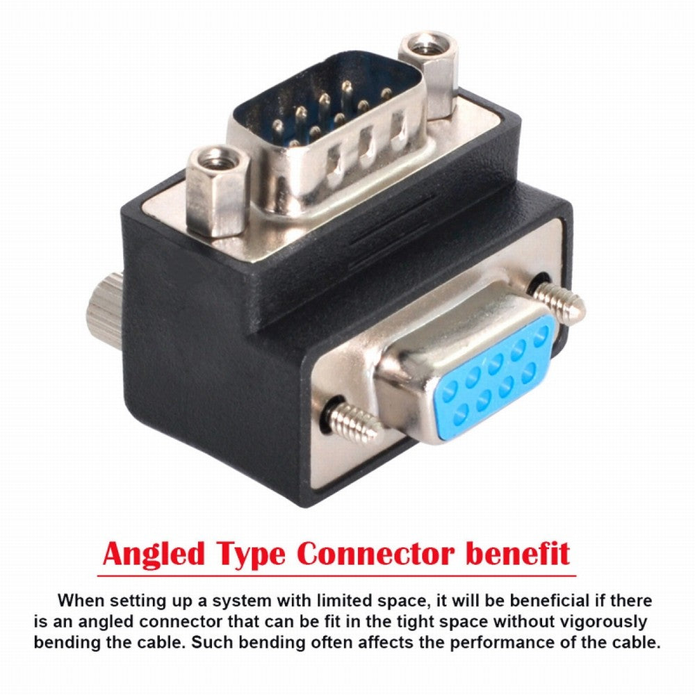 D-Sub RS232 9Pin DB9P Male to Female Up Angled 90 Degree Extension Adapter DB-016-UP