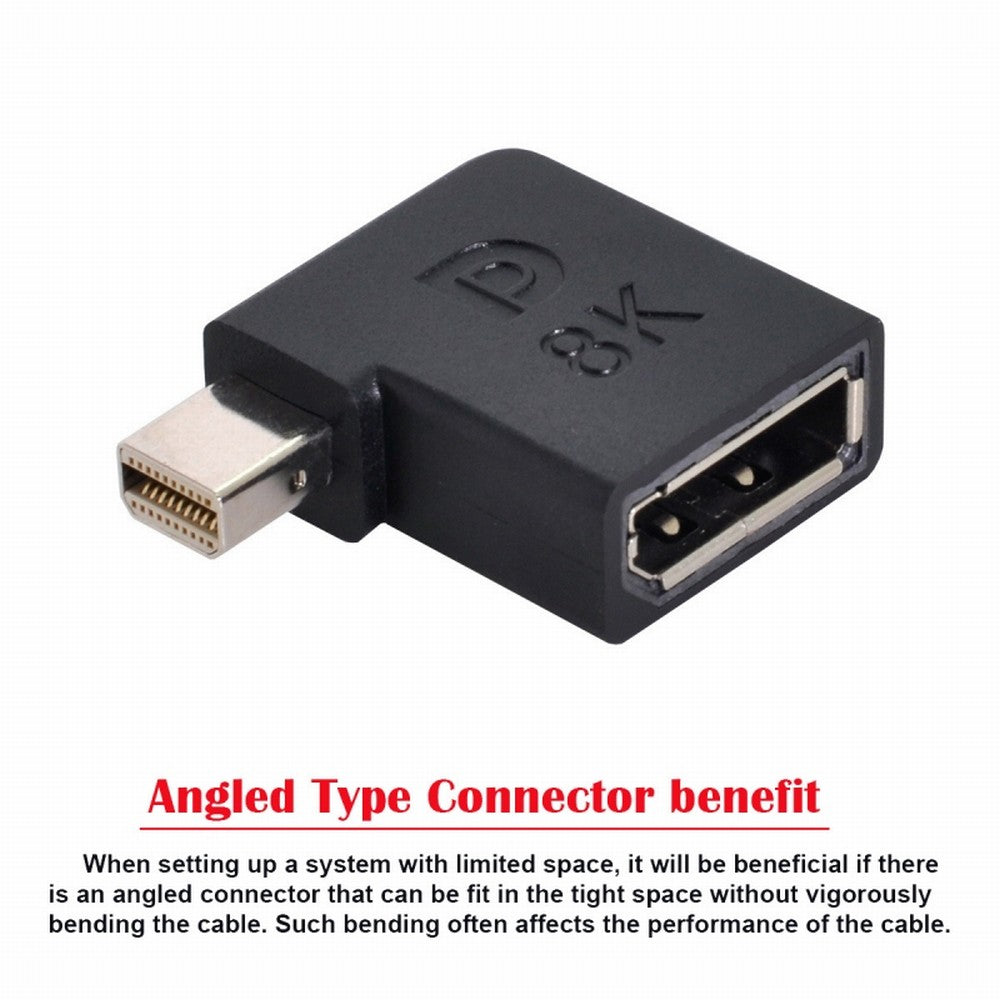 Angled Mini DisplayPort 1.4 Male to DP Female 8K 60hz Adapter Ultra-HD UHD 4K 144hz 7680*4320 for Video PC Laptop Monitor DP-036-8K05