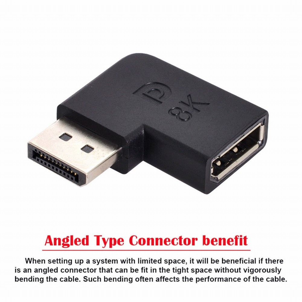 Angled DisplayPort 1.4 Male to DP Female 8K 60hz Adapter Ultra-HD UHD 4K 144hz 7680*4320 for Video PC Laptop Monitor DP-036-8K06