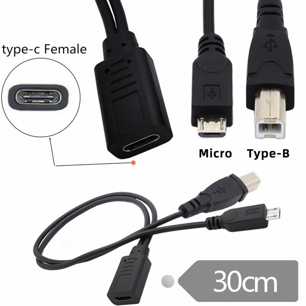 Type-C USB-C Female to USB2.0 Standard Type-B & Micro USB Male Splitter Extension Charge Cable U2-069-TC002