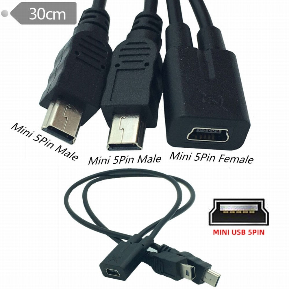 Mini USB 2.0 Female DC 5V to Dual Mini USB 5Pin Male Splitter Extension Charge Cable U2-069-TC004