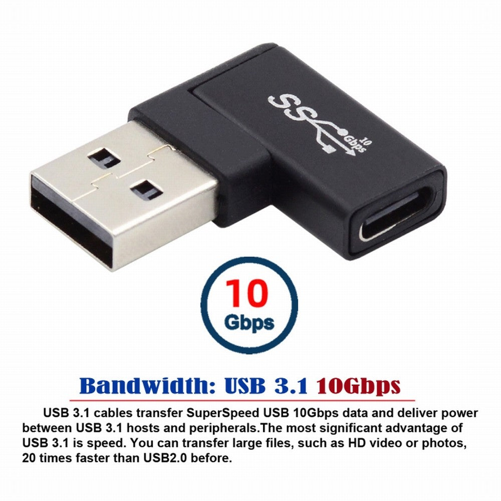 USB-C Type C Female to USB 3.0 A Male Data Adapter Flat Horizontal 90 Degree Right Angled for Laptop Desktop UC-067-RF