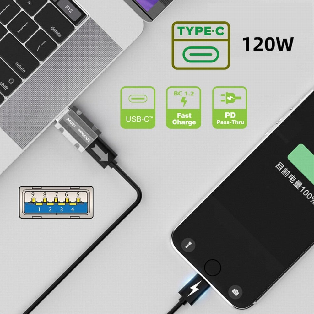 USB-C USB 3.1 Type C Female to USB 3.0 A Male 10Gbps Data 120W Power Adapter Alloy Shell for Laptop Tablet Mobile Phone UC-067-SL