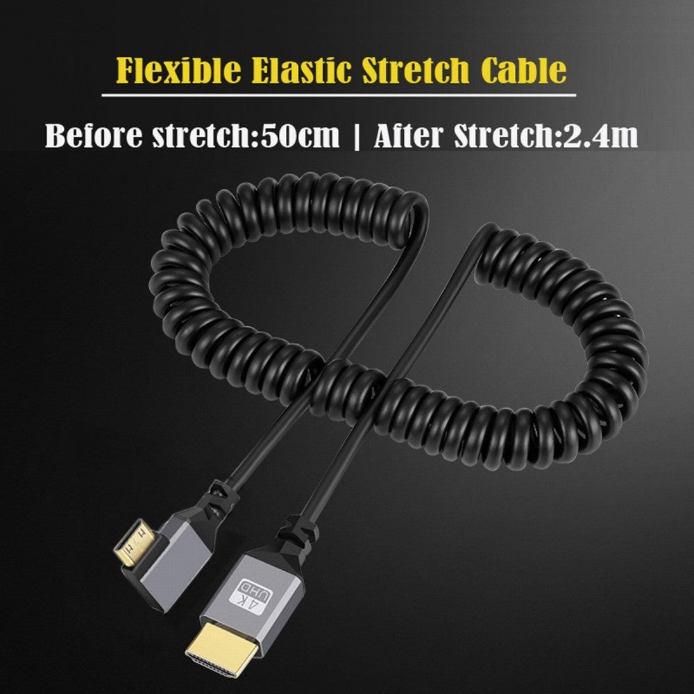 Mini HDMI 2.0 Male to HDMI Male 4K 60hz Stretch Coiled Cable Left Angled 90 Degree for HDTV Computer Laptop Monitor HD-036-LE