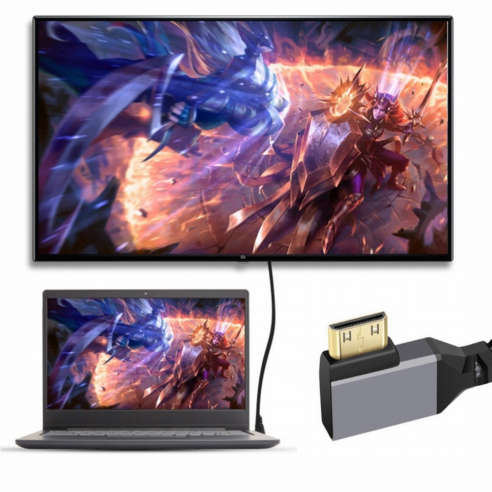 Mini HDMI 2.0 Male to HDMI Male 4K 60hz Stretch Coiled Cable Left Angled 90 Degree for HDTV Computer Laptop Monitor HD-036-LE