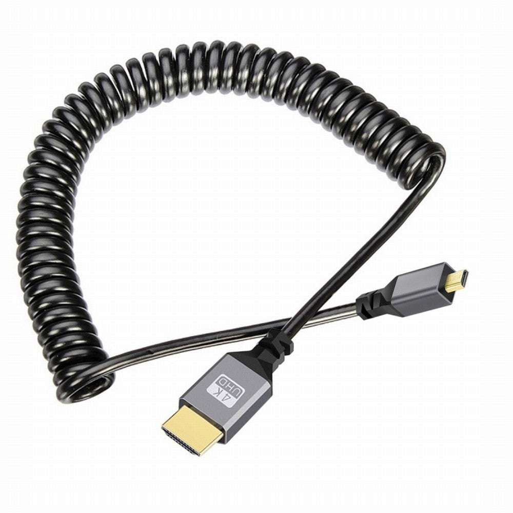 Micro HDMI 2.0 Male to HDMI Male 4K 60hz Stretch Coiled Cable Straight Connector for HDTV Computer Laptop Monitor HD-037-BK
