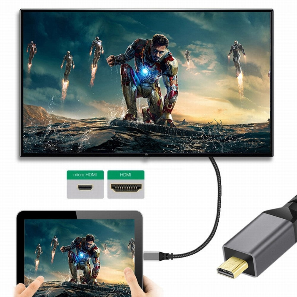 Micro HDMI 2.0 Male to HDMI Male 4K 60hz Stretch Coiled Cable Straight Connector for HDTV Computer Laptop Monitor HD-037-BK