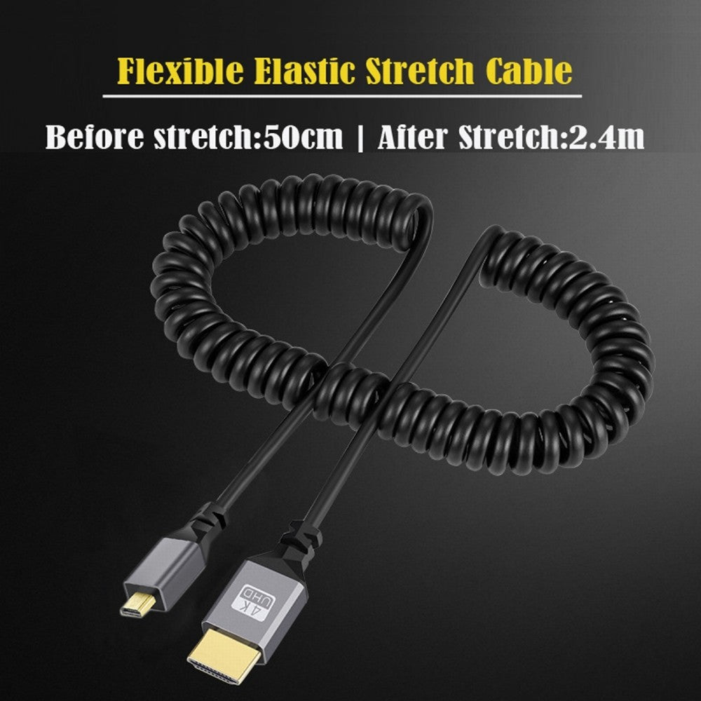 Micro HDMI 2.0 Male to HDMI Male 4K 60hz Stretch Coiled Cable Straight Connector for HDTV Computer Laptop Monitor HD-037-BK