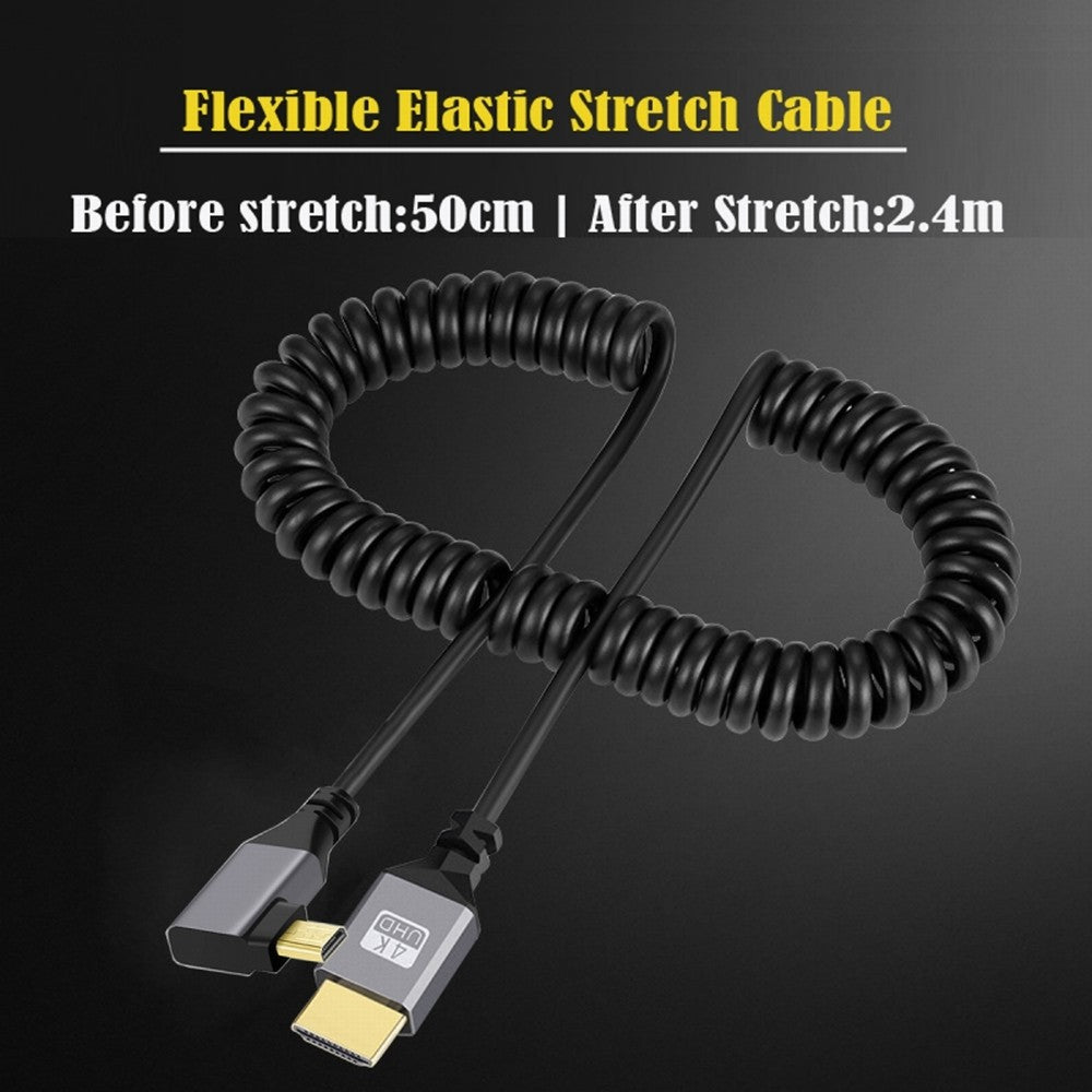 Micro HDMI 2.0 Male to HDMI Male 4K 60hz Stretch Coiled Cable Right Angled 90 Degree for HDTV Computer Laptop Monitor HD-037-RI