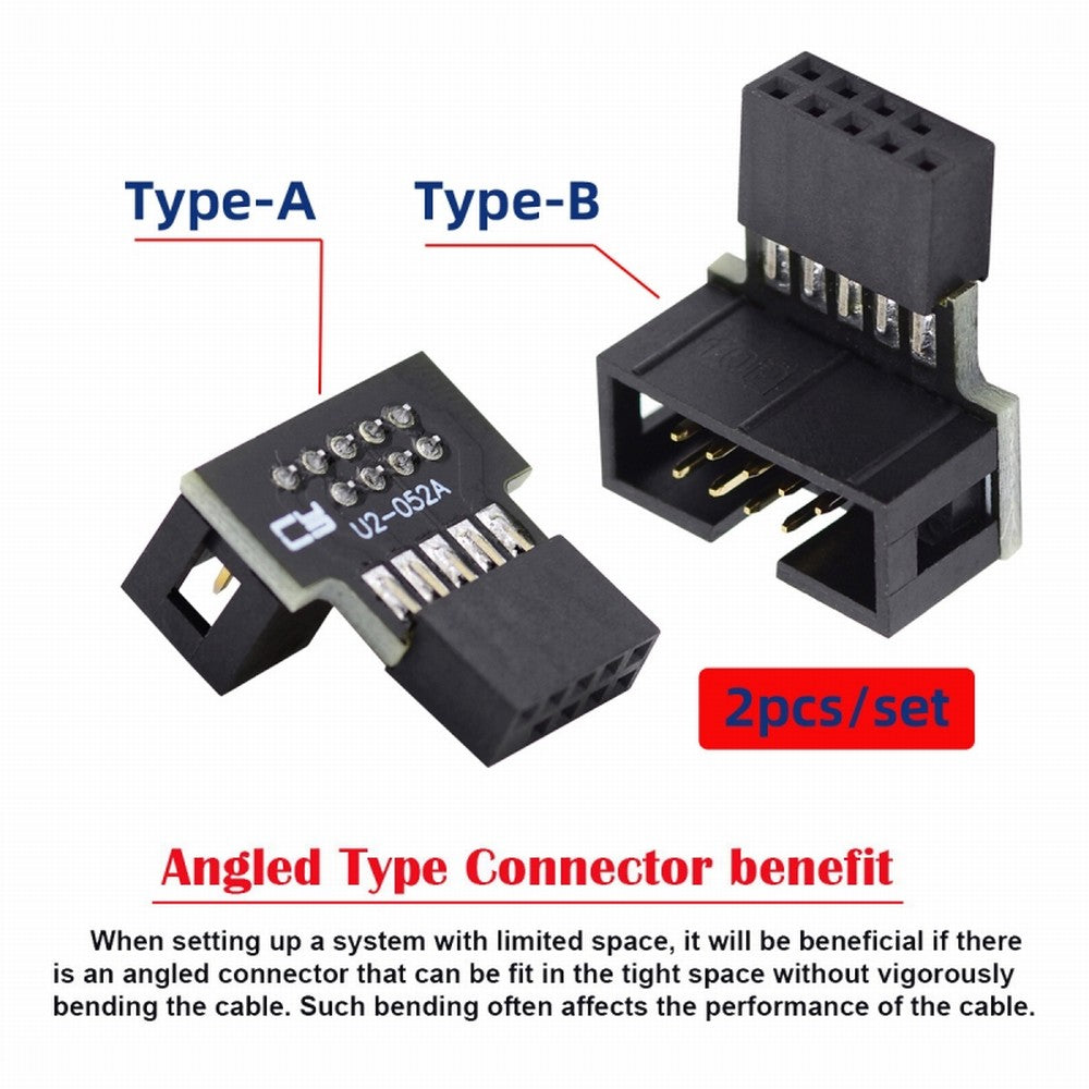 1set Down & Up Angled USB 2.0 10Pin 9Pin Header Male to Female Extension Adapter 90 Degree for Motherboard U2-052