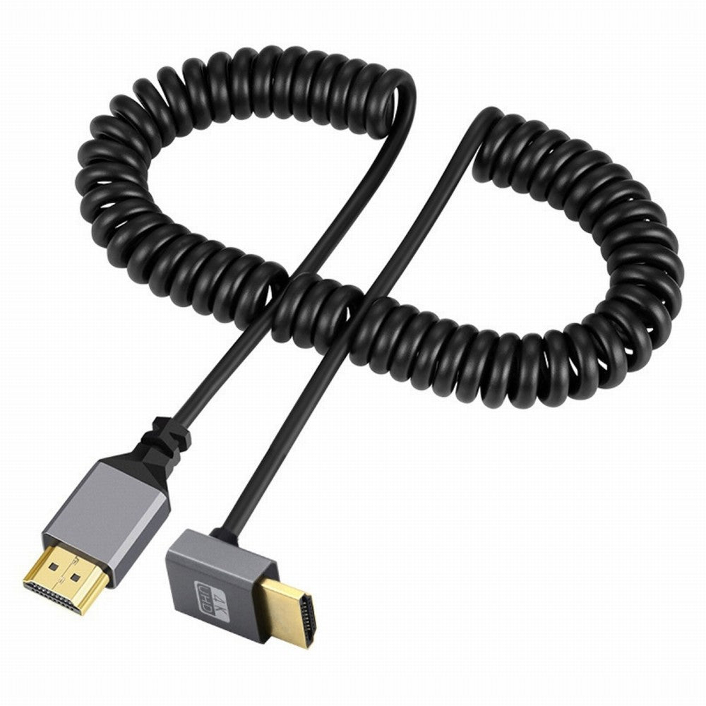 HDMI 2.0 Male to HDMI Male 4K 60hz Stretch Coiled Cable Down Angled 90 Degree for HDTV Computer Laptop Monitor HD-035-DN