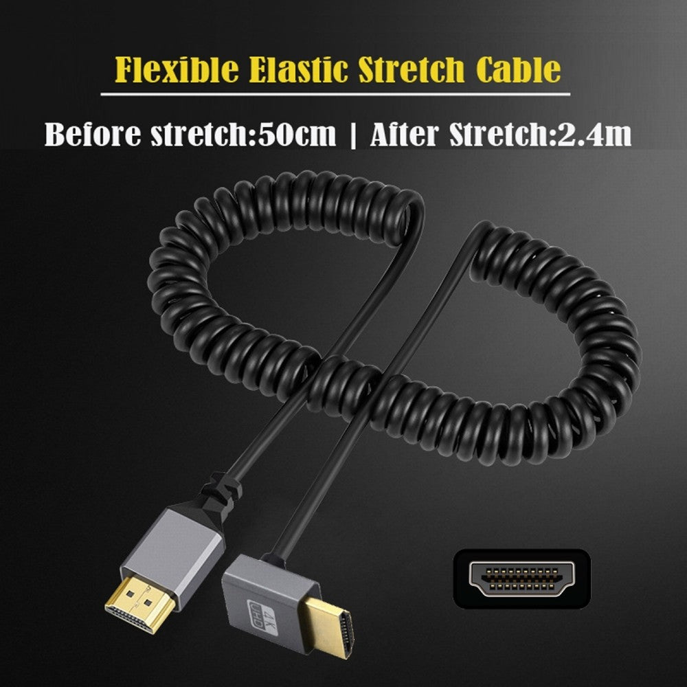 HDMI 2.0 Male to HDMI Male 4K 60hz Stretch Coiled Cable Down Angled 90 Degree for HDTV Computer Laptop Monitor HD-035-DN