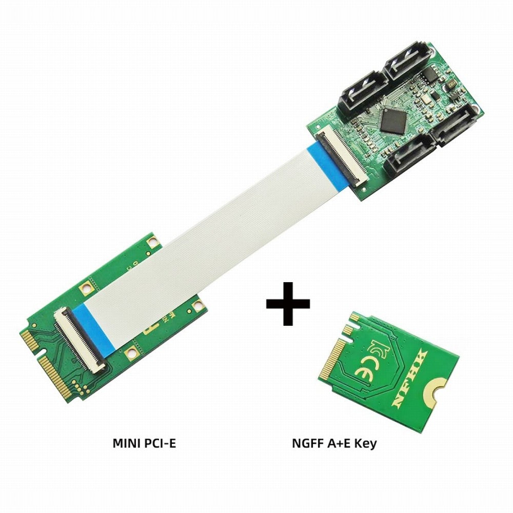 Mini PCI-E PCI Express & NGFF A+E Key to SATA 3.0 Four Ports Adapter Cable 6Gbps Hard Drive Extension Card for SSD SA-064
