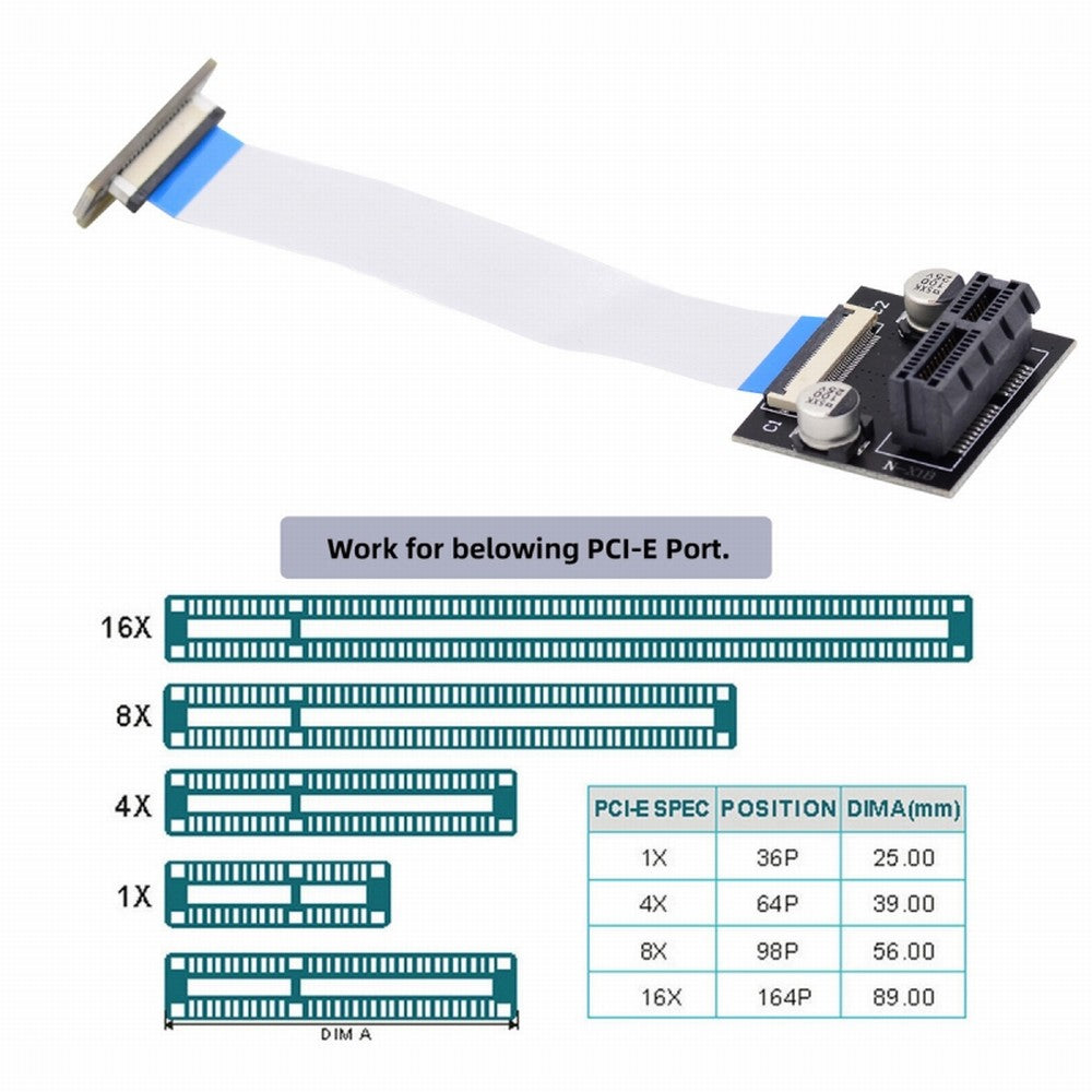 Low Profile PCI-E Express 1X Slot Riser Card Extender Extension Ribbon Flex Relocate Cable 10cm 90 Degree Angled EP-017