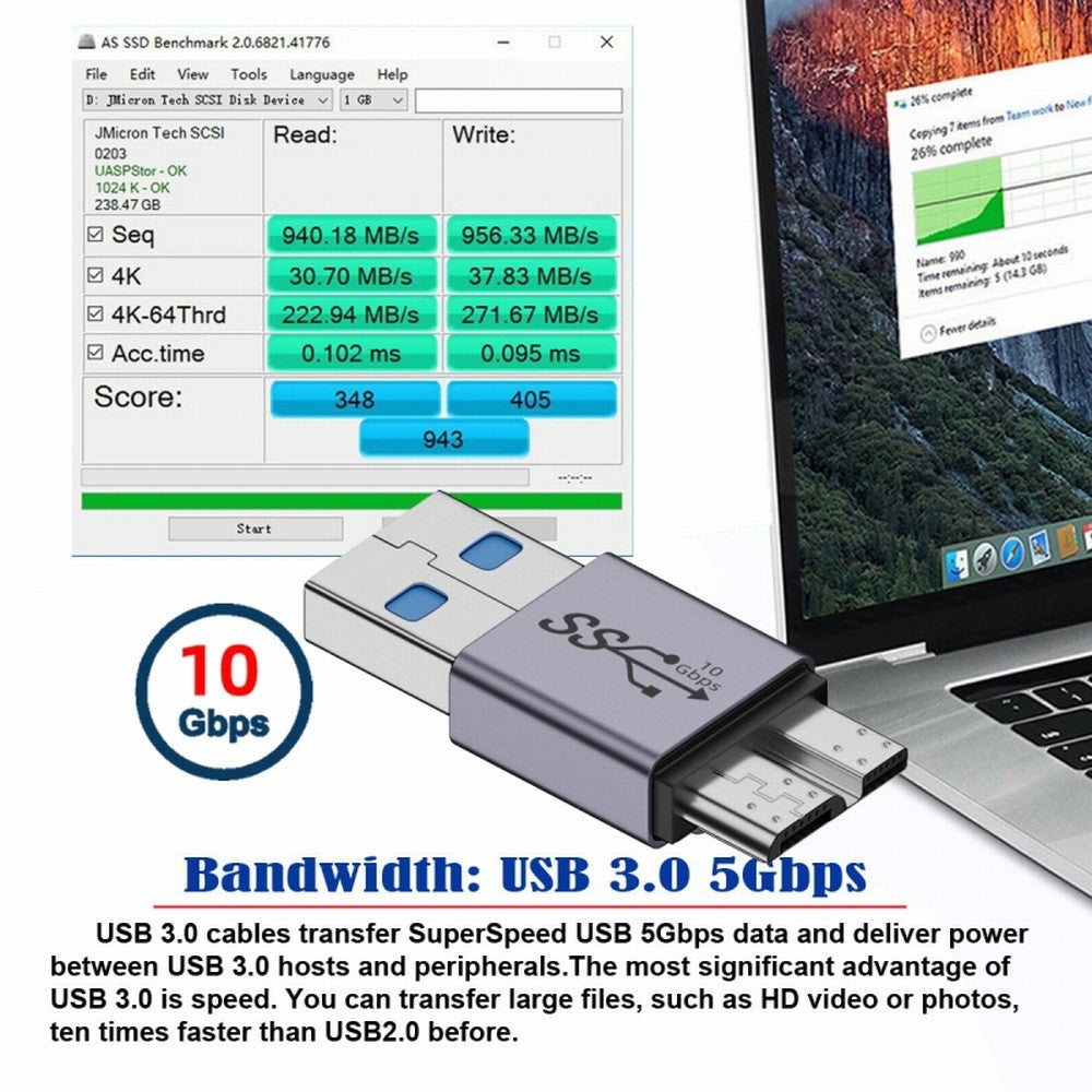 USB-C USB 3.1 Type A Male to Micro USB 3.0 Male Data Adapter 10Gbps Data Power for Laptop SSD Disk UC-082-MMAM