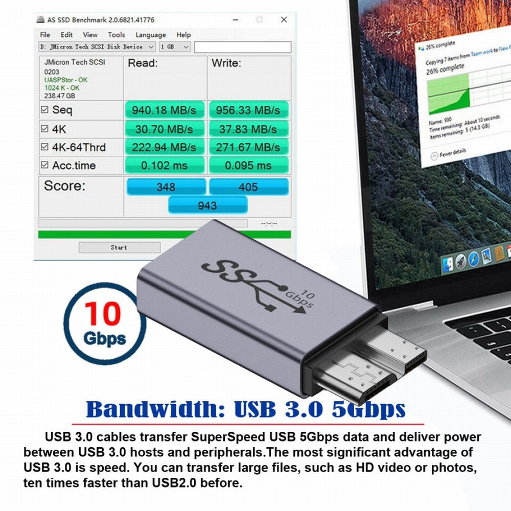 USB-C USB 3.1 Type A Female to Micro USB 3.0 Male Data Adapter 10Gbps Data Power for Laptop SSD Disk UC-082-MMAF