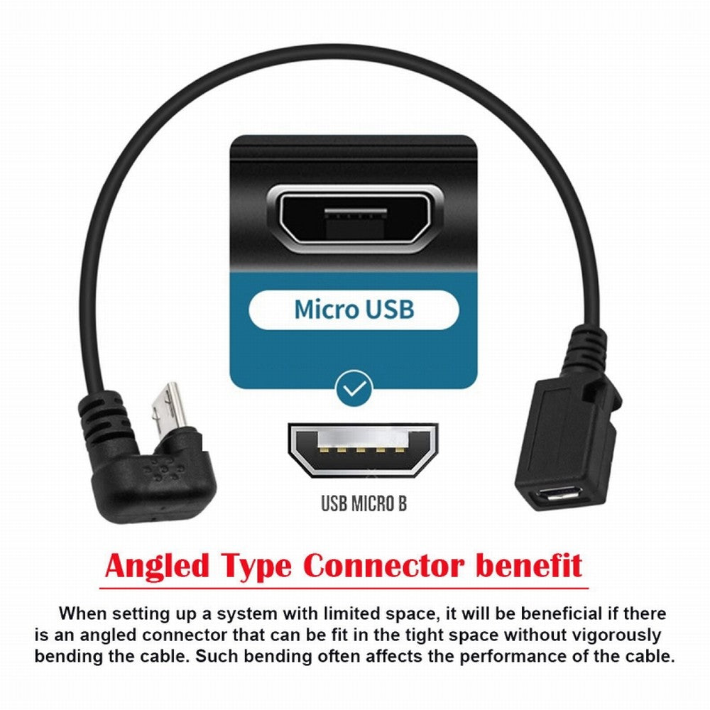 5Pin Micro USB 2.0 Male to Female Power Data Extension Cable Opposite U Shape Back Angled Type for Phone Laptop U2-096-OS