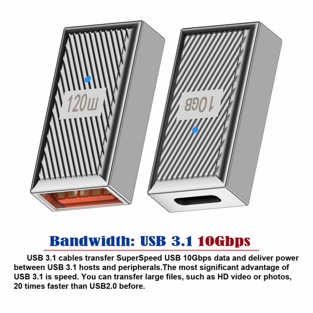 USB-C USB 3.1 Type C Female to USB 3.0 A Female 10Gbps OTG Data 120W Power Adapter Alloy Shell Mecha Cyberpunk Style UC-017-FE