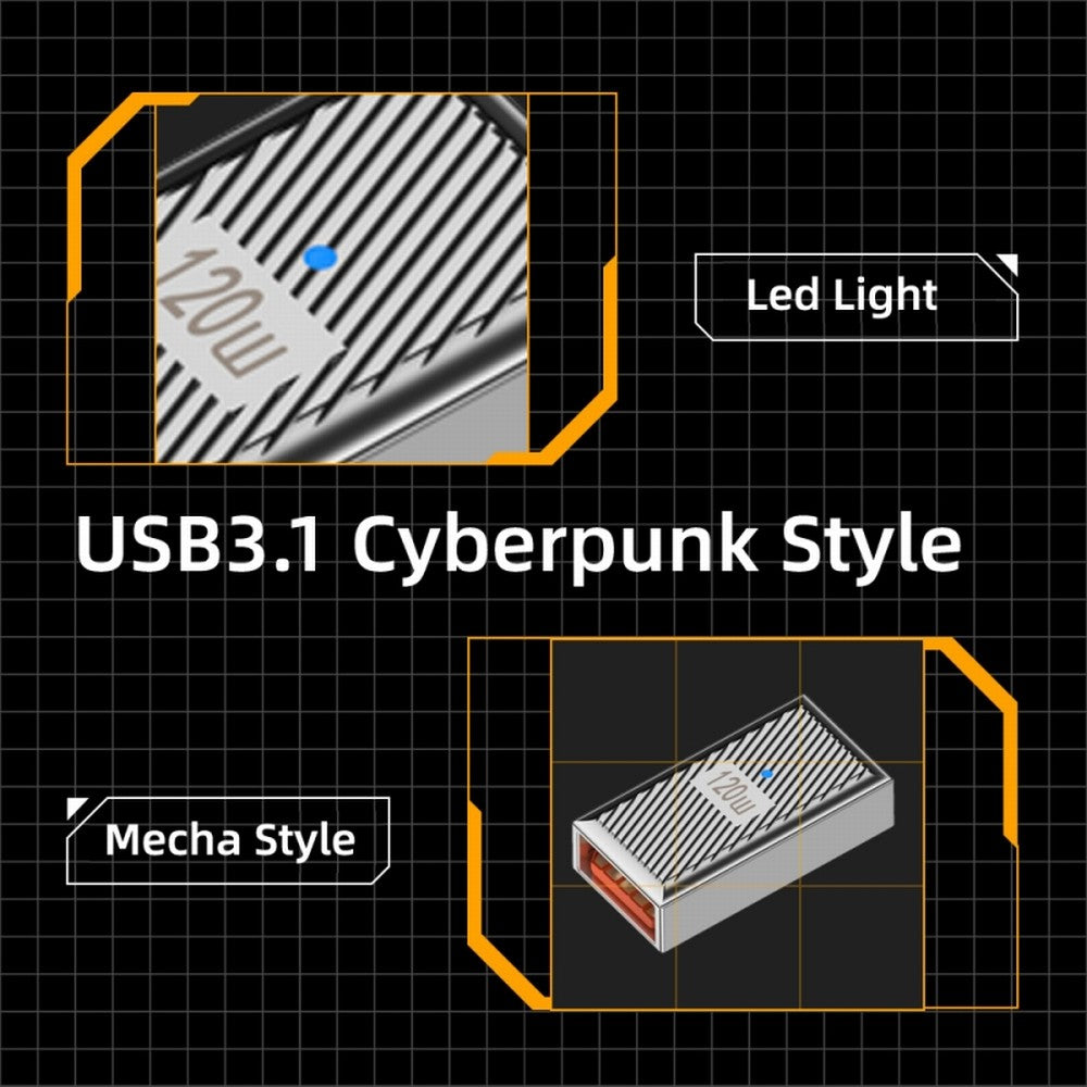 USB-C USB 3.1 Type C Female to USB 3.0 A Female 10Gbps OTG Data 120W Power Adapter Alloy Shell Mecha Cyberpunk Style UC-017-FE