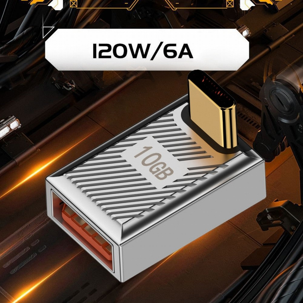 USB-C USB 3.1 Type C Male to USB 3.0 A Female 10Gbps OTG Data 120W Power Up Down Angled Adapter Alloy Shell Mecha Cyberpunk Style UC-017-UP