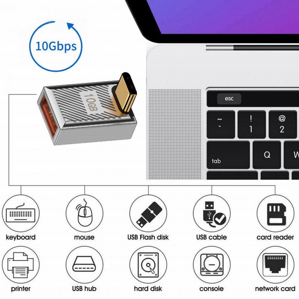 USB-C USB 3.1 Type C Male to USB 3.0 A Female 10Gbps OTG Data 120W Power Up Down Angled Adapter Alloy Shell Mecha Cyberpunk Style UC-017-UP