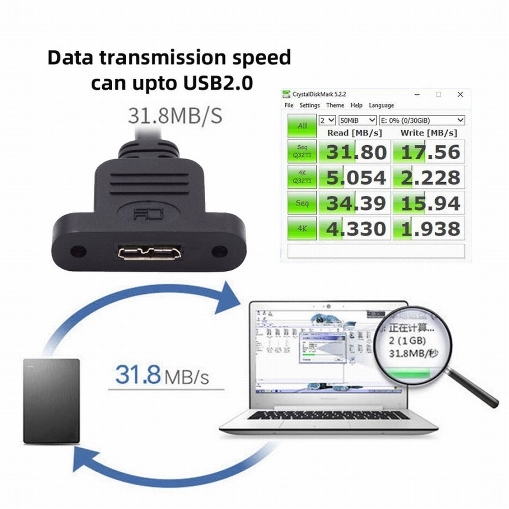 Mini USB 2.0 5Pin Male to Micro 3.0 Type-B Female Screw Mount Type Extension Cable 480Mbps U3-012-MN