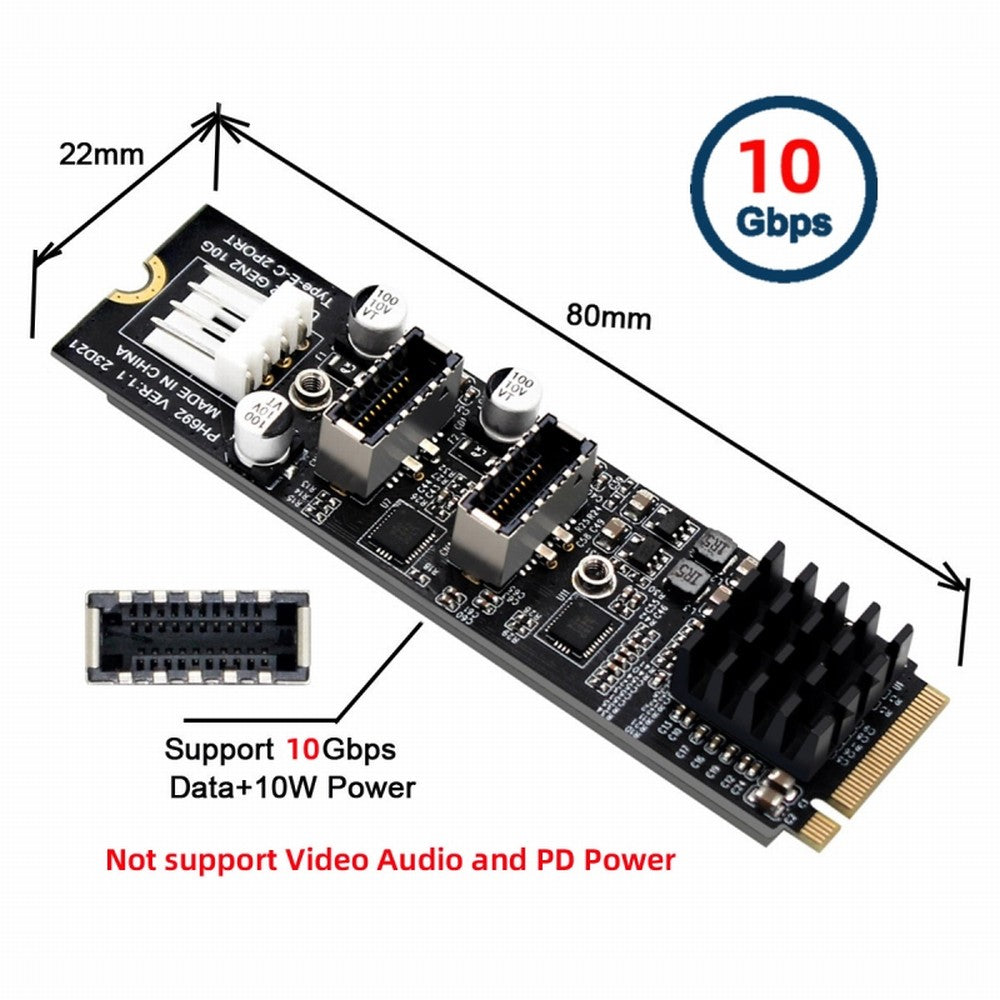 10Gbps Dual Type-E USB 3.1 Front Panel Socket to NVME NGFF M-Key Express Card Adapter for Motherboard EP-020
