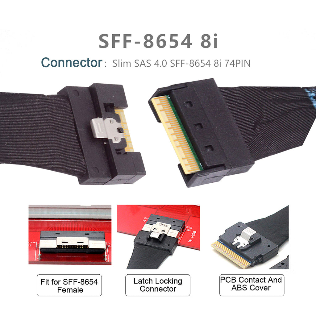 PCI-E 5.0 Mini Cool Edge IO MCIO PCI-E 8i 74Pin Male to Slimline SFF-8654 SAS 4.0 74Pin Male Extender Cable 50cm SF-075-BK