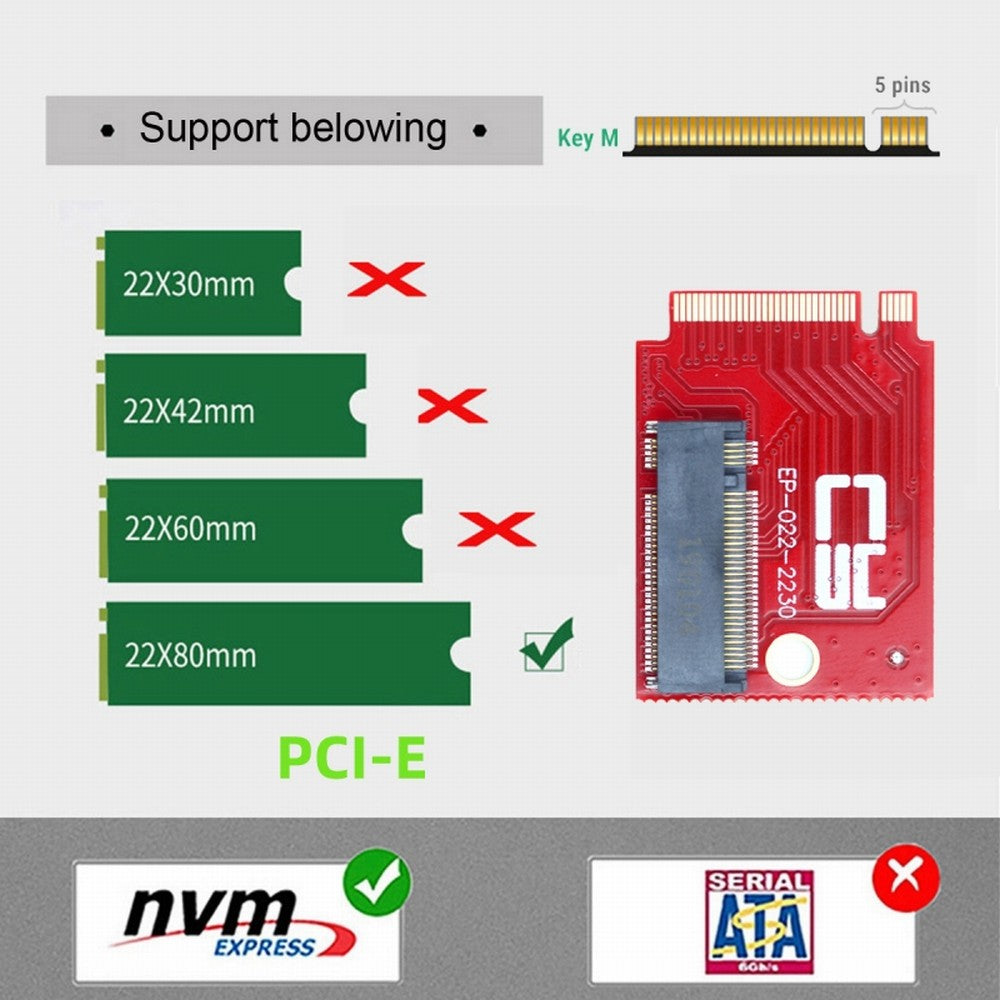 NVME M-Key 22x30mm to 22x80mm NGFF Extension SSD Upgrade Adapter Compatible with ROG Ally Gaming EP-022-2230MM