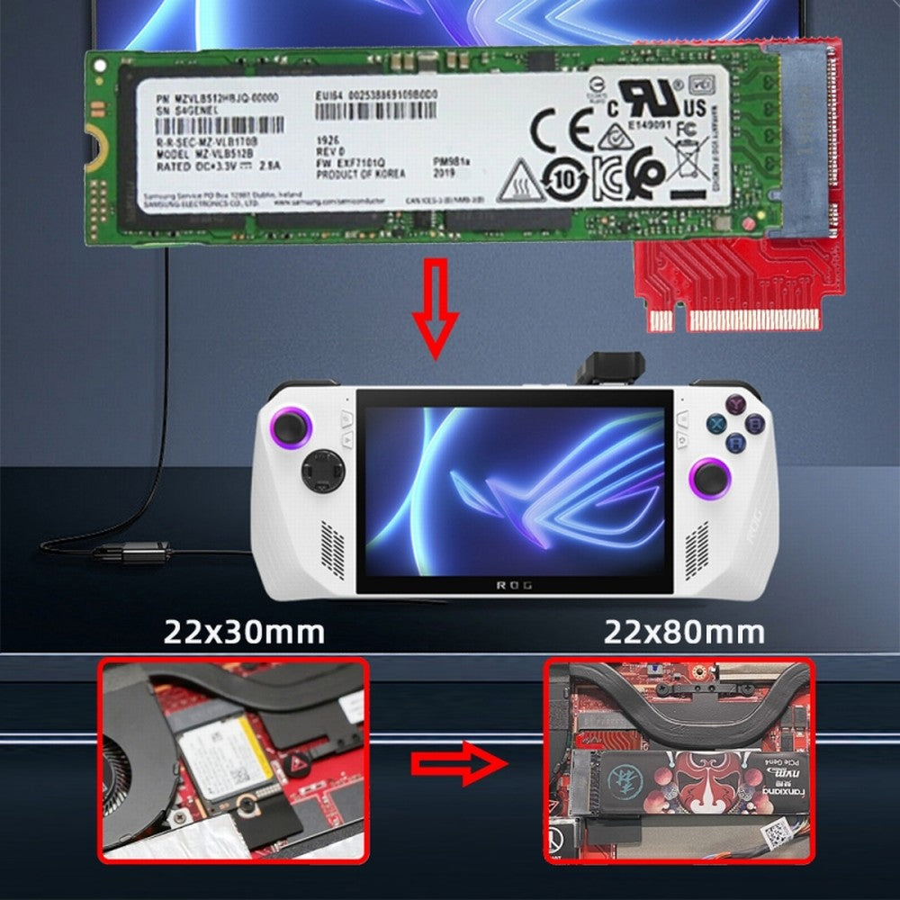 NVME M-Key 22x30mm to 22x80mm NGFF Extension SSD Upgrade Adapter Compatible with ROG Ally Gaming EP-022-2230MM