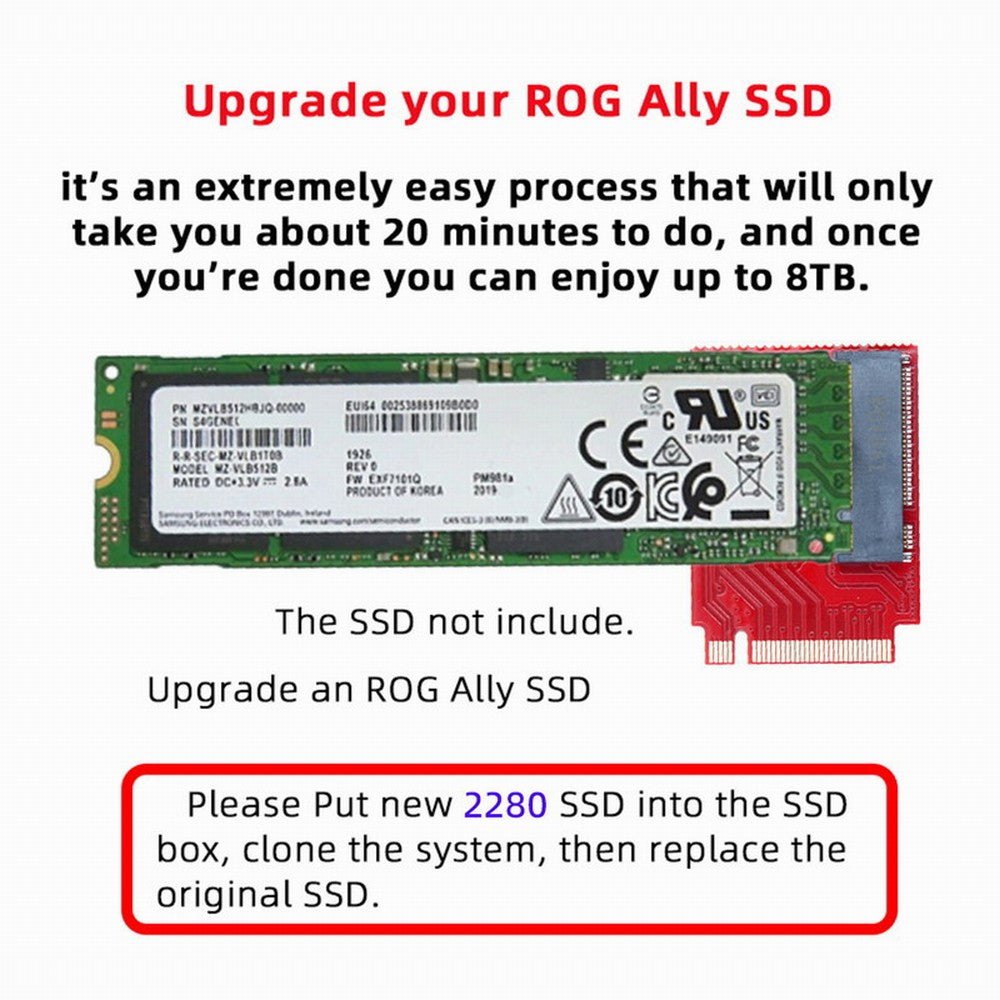 NVME M-Key 22x30mm to 22x80mm NGFF Extension SSD Upgrade Adapter Compatible with ROG Ally Gaming EP-022-2230MM