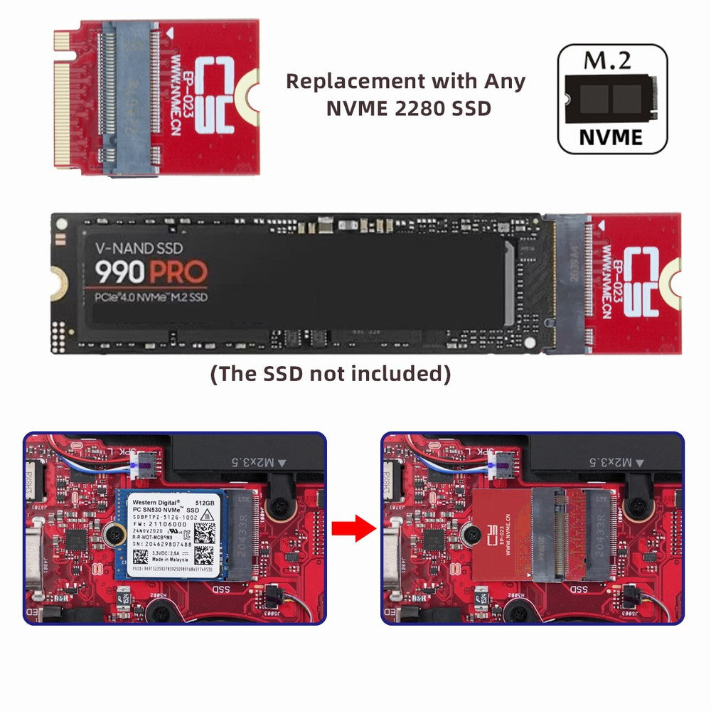 NVME M-Key 22x30mm to 22x80mm NGFF Extension SSD Upgrade Adapter Compatible with ROG Flow X13 Gamings Laptop EP-023