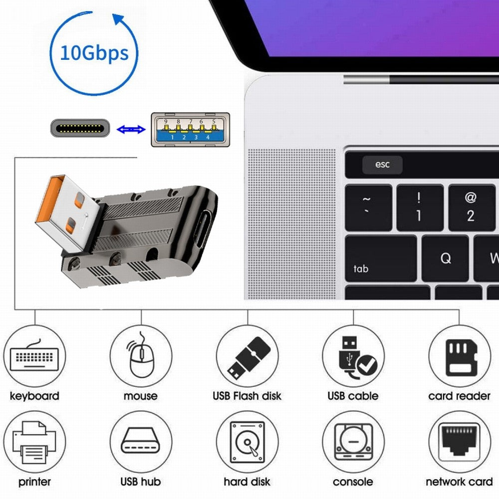 USB-C USB 3.1 Type C Female to USB 3.0 Type-A Male 90 Degree Up Angled Low Profile Type 10Gbps Data 120W Power Adapter Mecha Cyberpunk Style UC-029-TC008