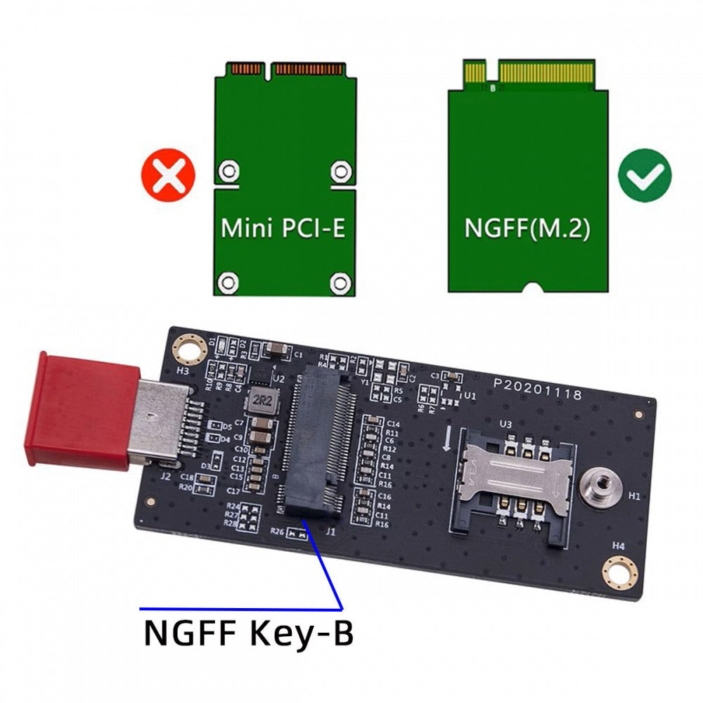 NGFF M.2 Key-B WWAN to USB 3.0 Adapter Riser Card w SIM Slot For 3G/4G/5G LTE Wireless Module Modem Card EP-026