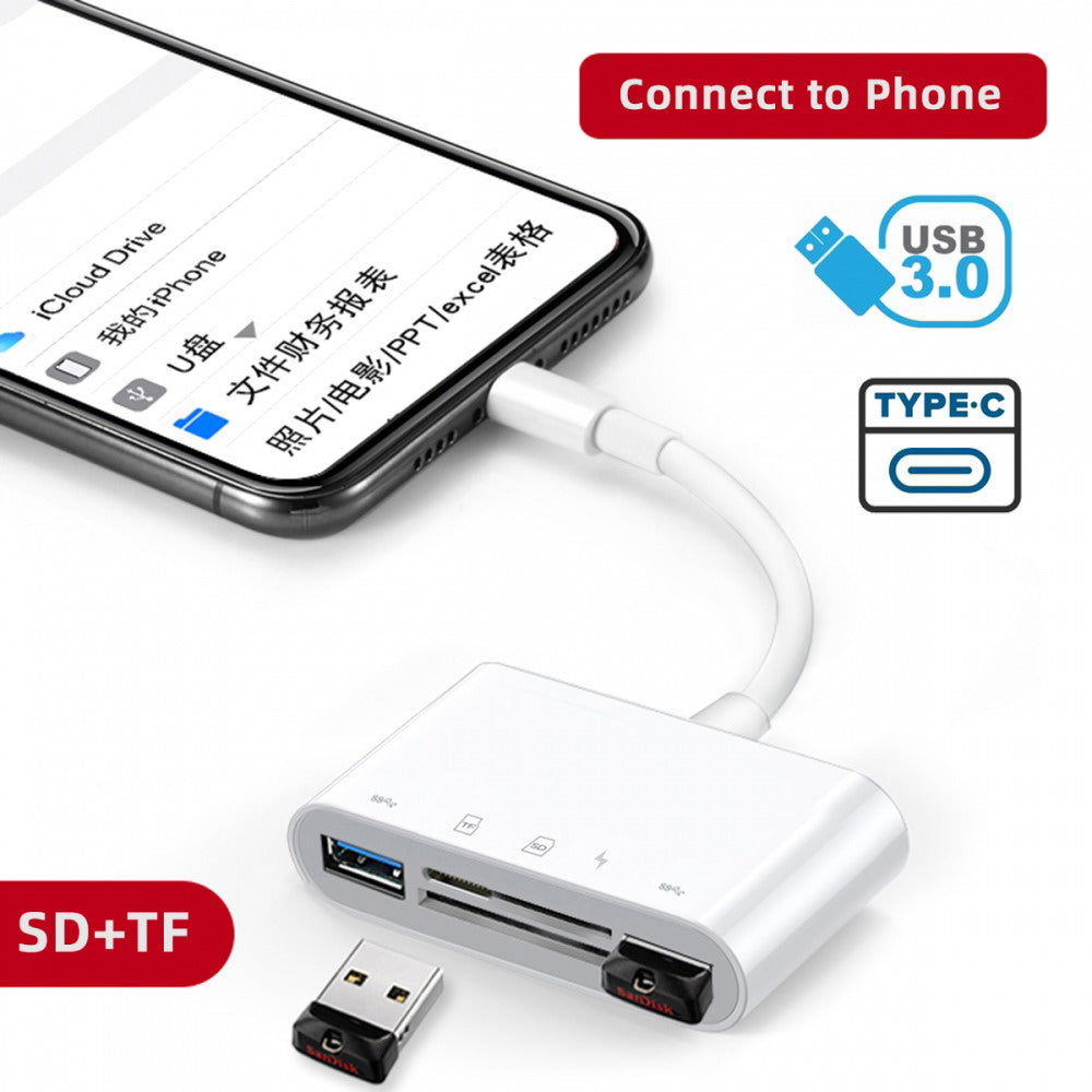USB 2.0 Type C USB-C to TF Micro SD SDXC Dual USB3.0 Female Card Reader PD 27W Adapter for Laptop Tablet Phone UC-155-SD005