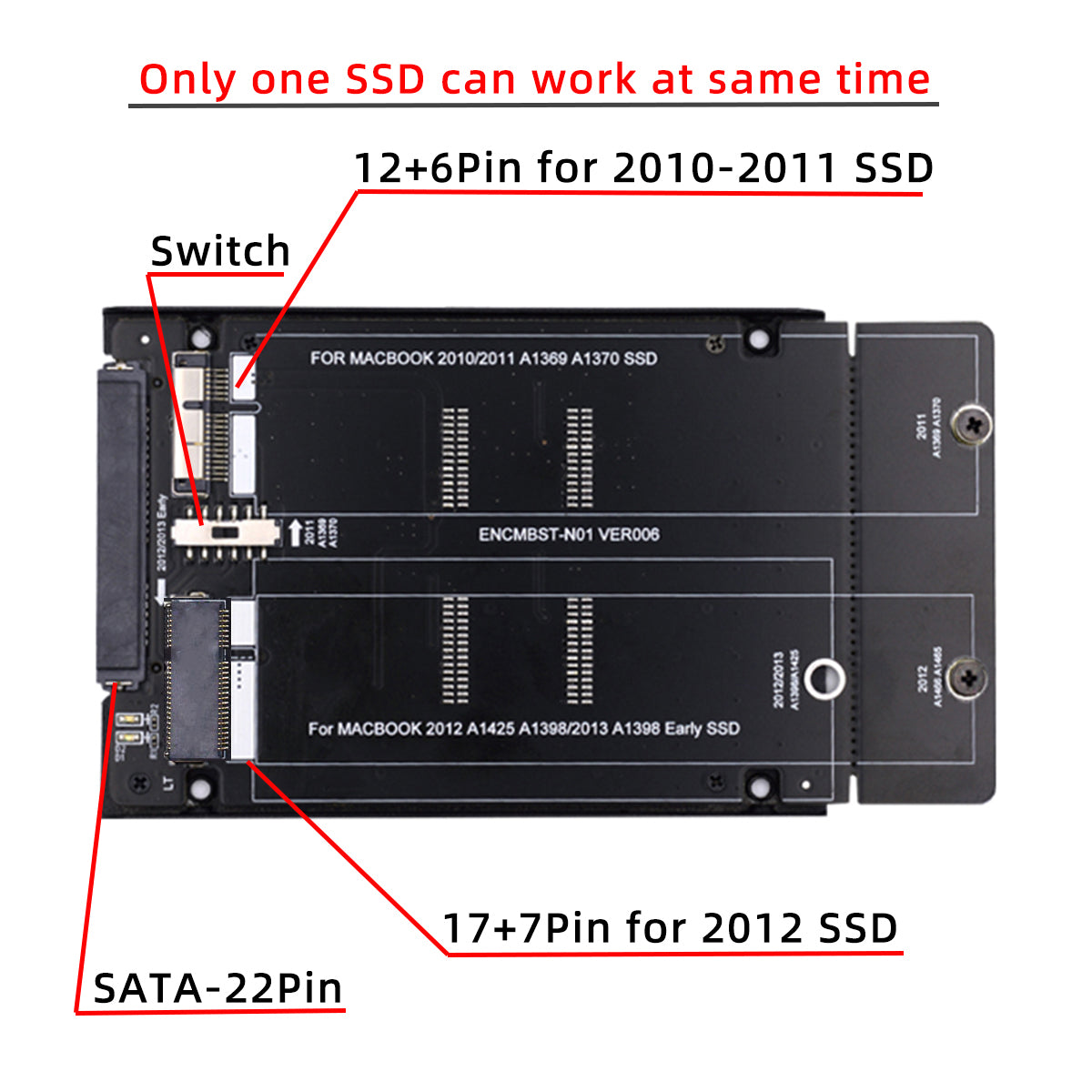 2.5inch SATA 22Pin to 2010 2011 2012 Mac Air Pro Retina SSD 12+6Pin 17+7Pin A1425 A1398 MC975 MC976 Case Enclosure SA-072