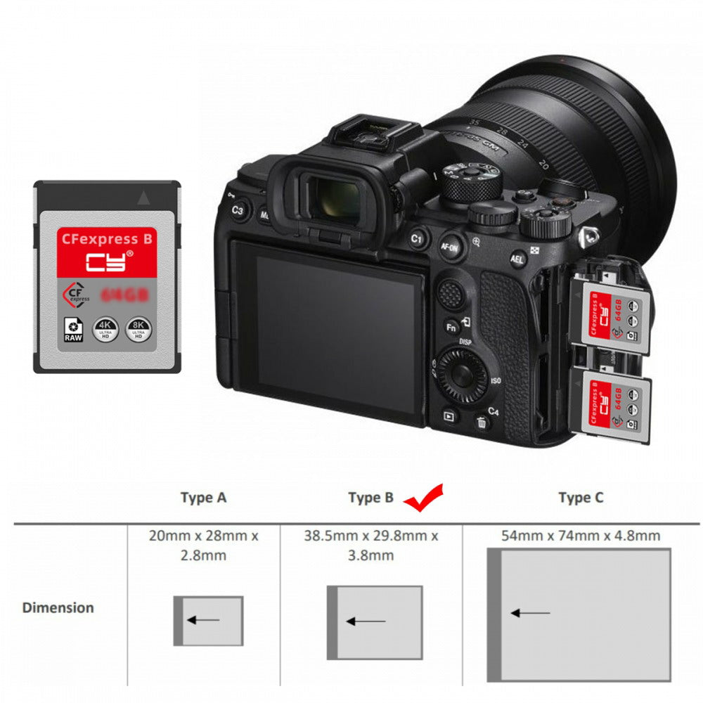 CFexpress Type-B 128GB Memory Card CFE CFB Adapter Compatible with XS Camera 8K RAW PCIe Expansion SA-079-128G