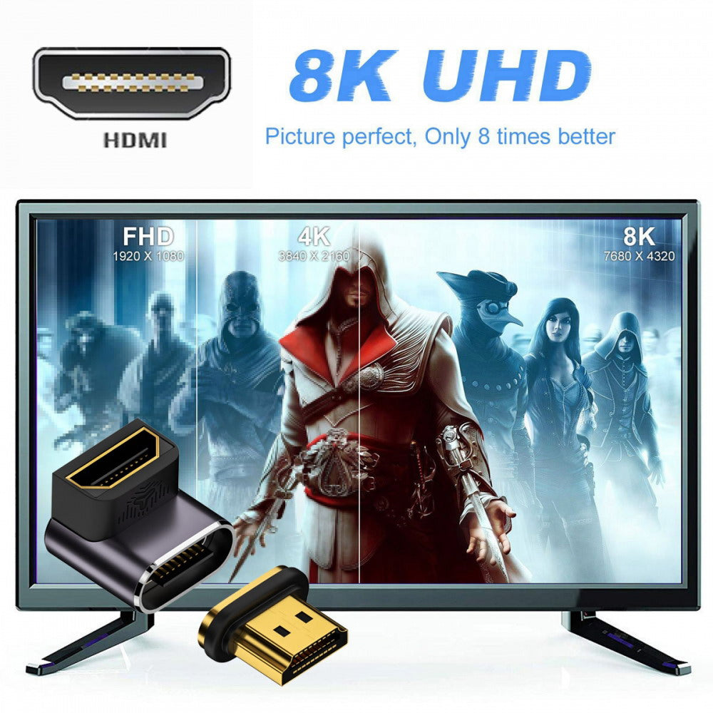90 Degree Down Angled Magnetic 8K Type-A HDMI 2.1 Male to Female Straight Video Adapter for Laptop HDTV HD-042-DN