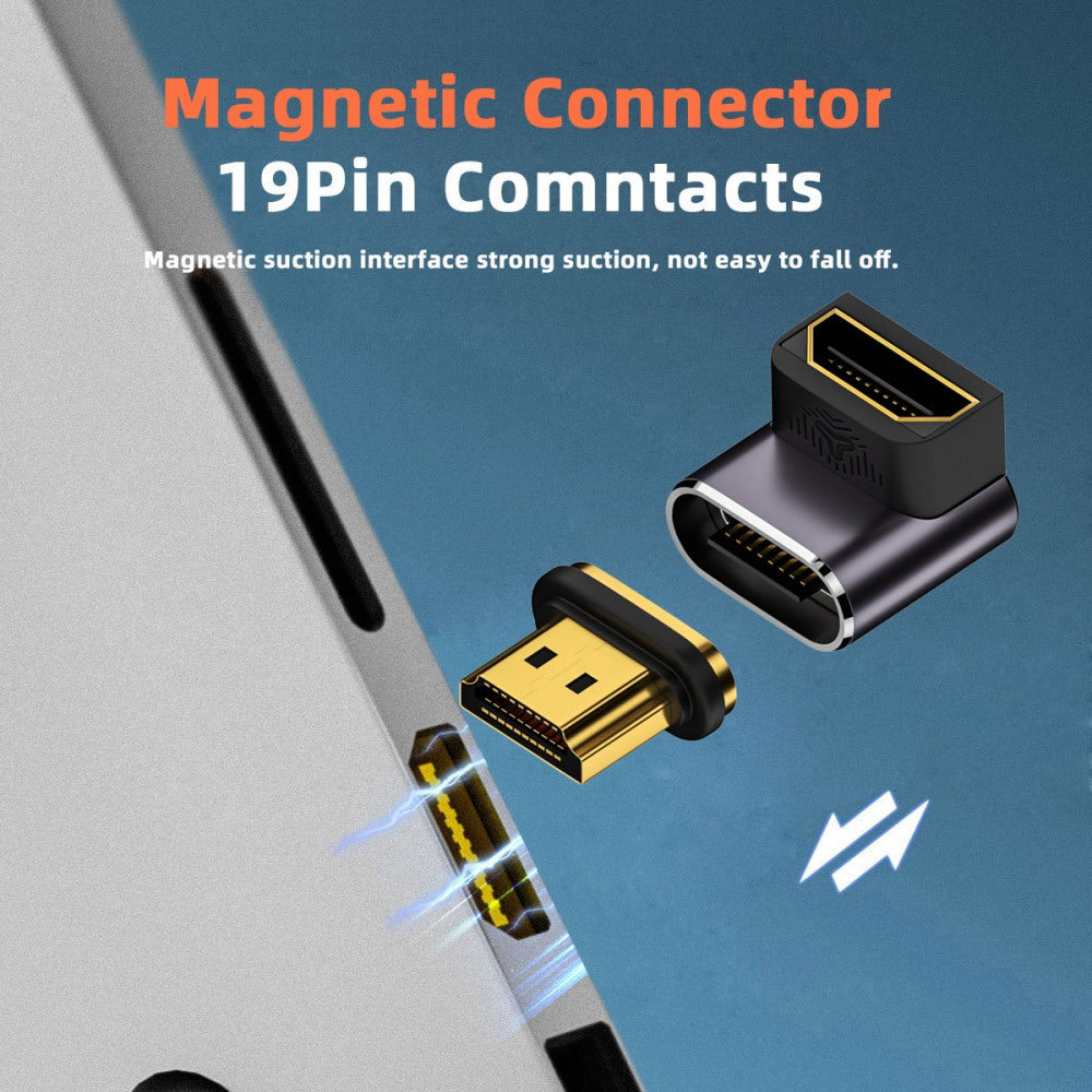 90 Degree Down Angled Magnetic 8K Type-A HDMI 2.1 Male to Female Straight Video Adapter for Laptop HDTV HD-042-DN