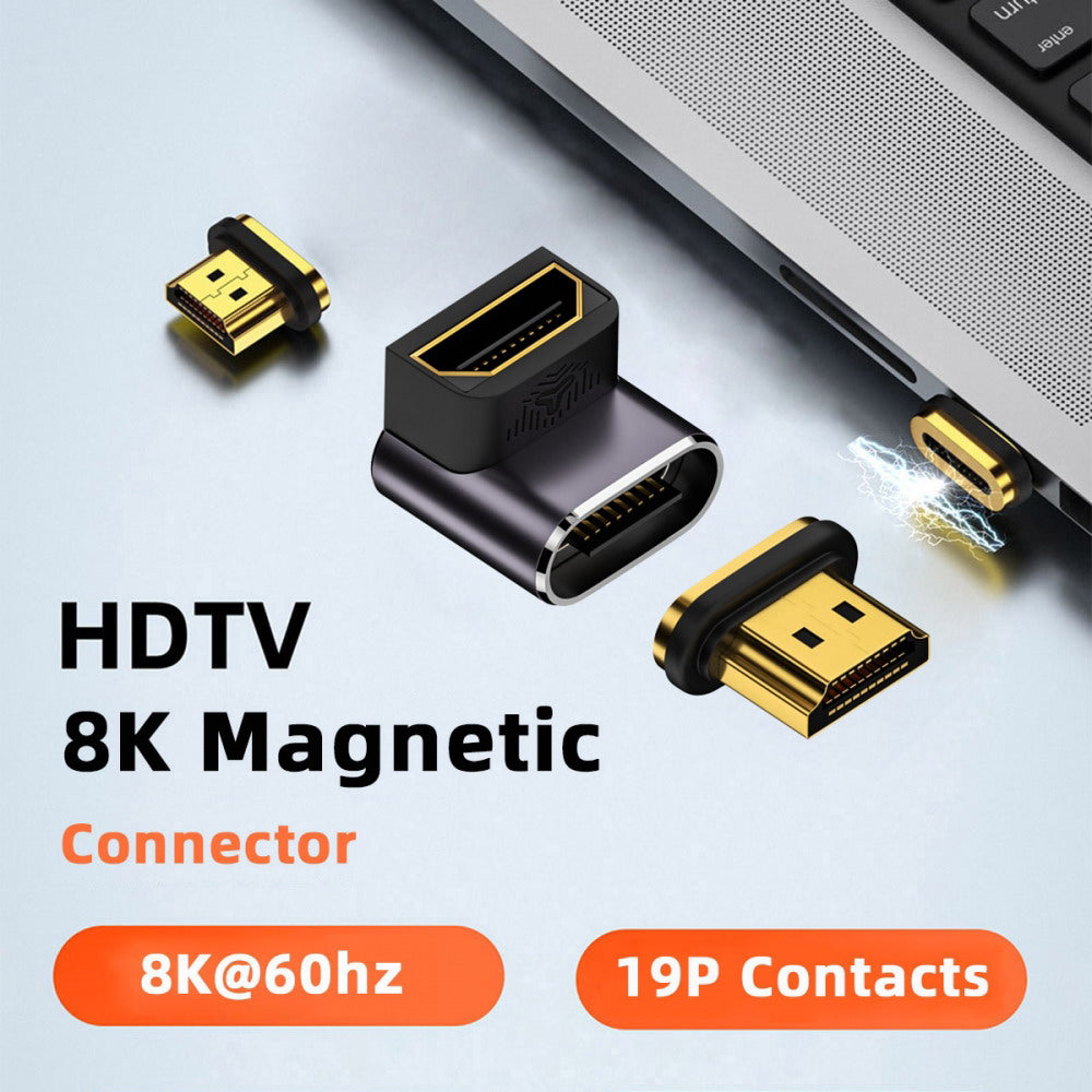 90 Degree Down Angled Magnetic 8K Type-A HDMI 2.1 Male to Female Straight Video Adapter for Laptop HDTV HD-042-DN