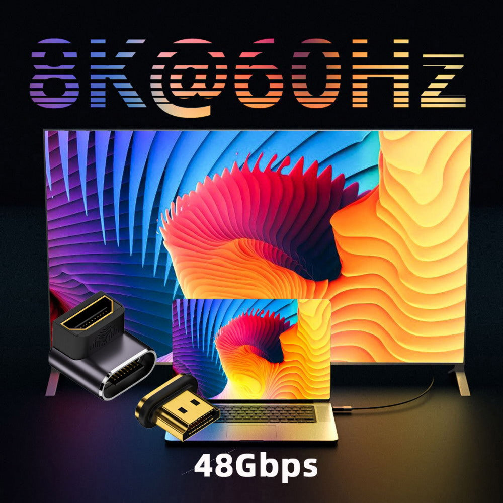 90 Degree Down Angled Magnetic 8K Type-A HDMI 2.1 Male to Female Straight Video Adapter for Laptop HDTV HD-042-DN